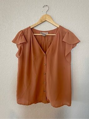 Forever 21 Rust Button-Front Flutter Sleeve Blouse